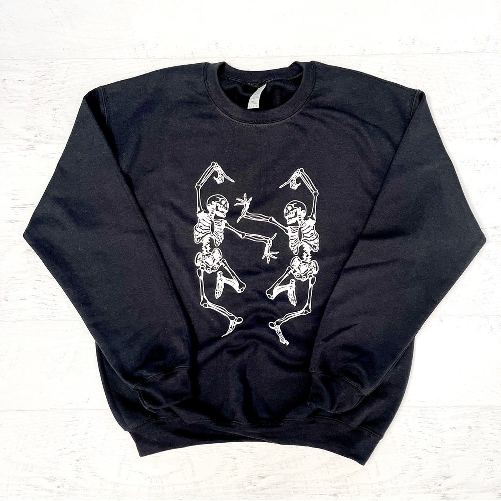 Black Dancing Skeletons Halloween Sweatshirt Medium